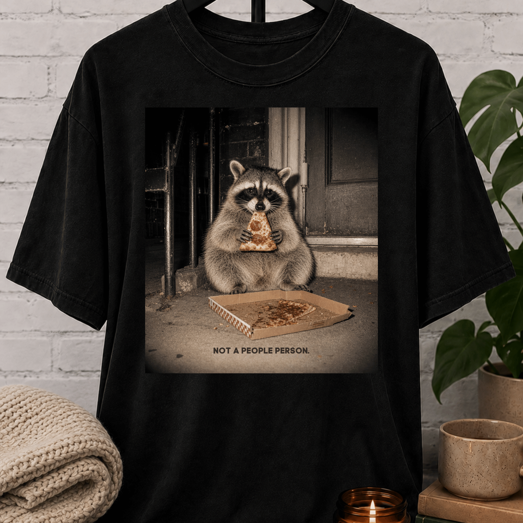 Not a People Person Raccoon Pizza Tee T-Shirt
