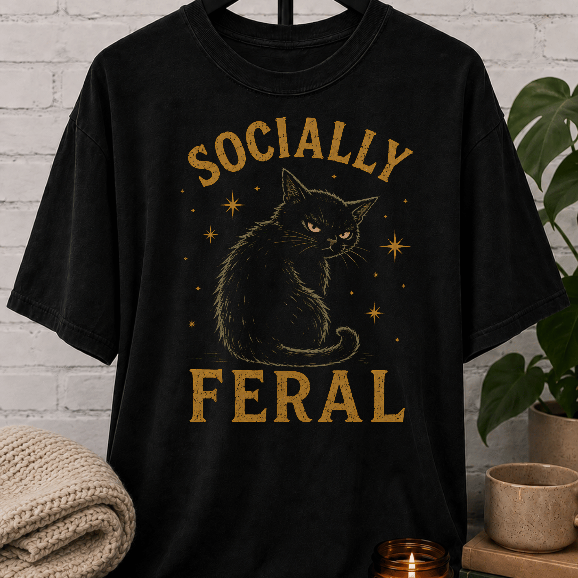 Socially Feral Black Cat T-Shirt