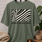 Funny zebra graphic T-shirt featuring a black and white zebra illustration with bold zebra stripes and the phrase “Down to My Last Stripe,” a sarcastic overwhelmed humor shirt for overthinkers and animal lovers.