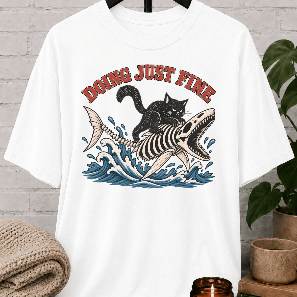 Doing Just Fine Black Cat T-Shirt