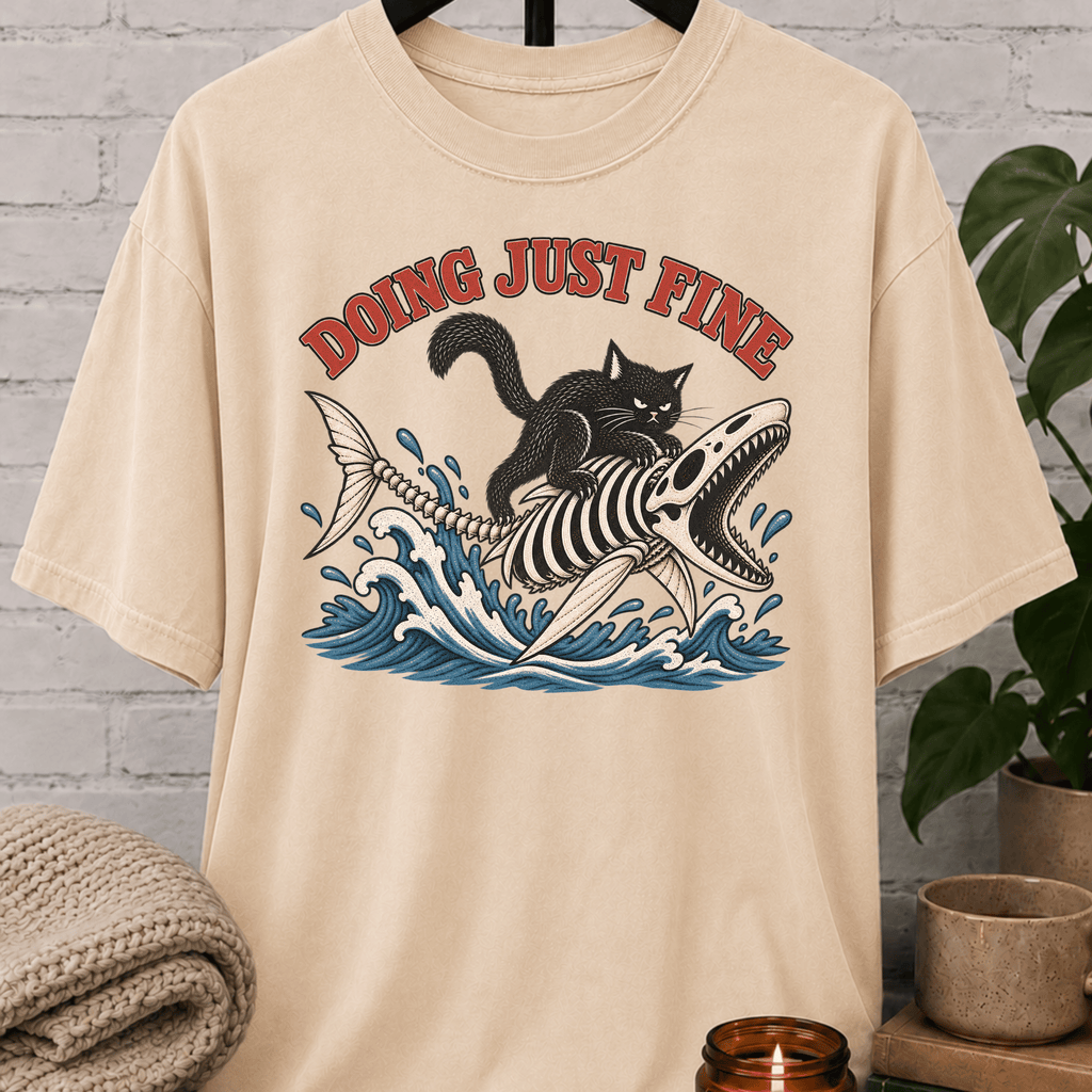 Doing Just Fine Black Cat T-Shirt