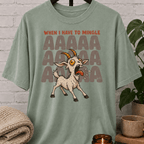 Socially awkward goat graphic T-shirt featuring a panicked screaming goat with the phrase “When I Have to Mingle,” a humorous social anxiety style shirt for reluctant minglers, awkward people, and crowd-avoidance humor fans.