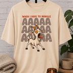 Socially awkward goat graphic T-shirt featuring a panicked screaming goat with the phrase “When I Have to Mingle,” a humorous social anxiety style shirt for reluctant minglers, awkward people, and crowd-avoidance humor fans.
