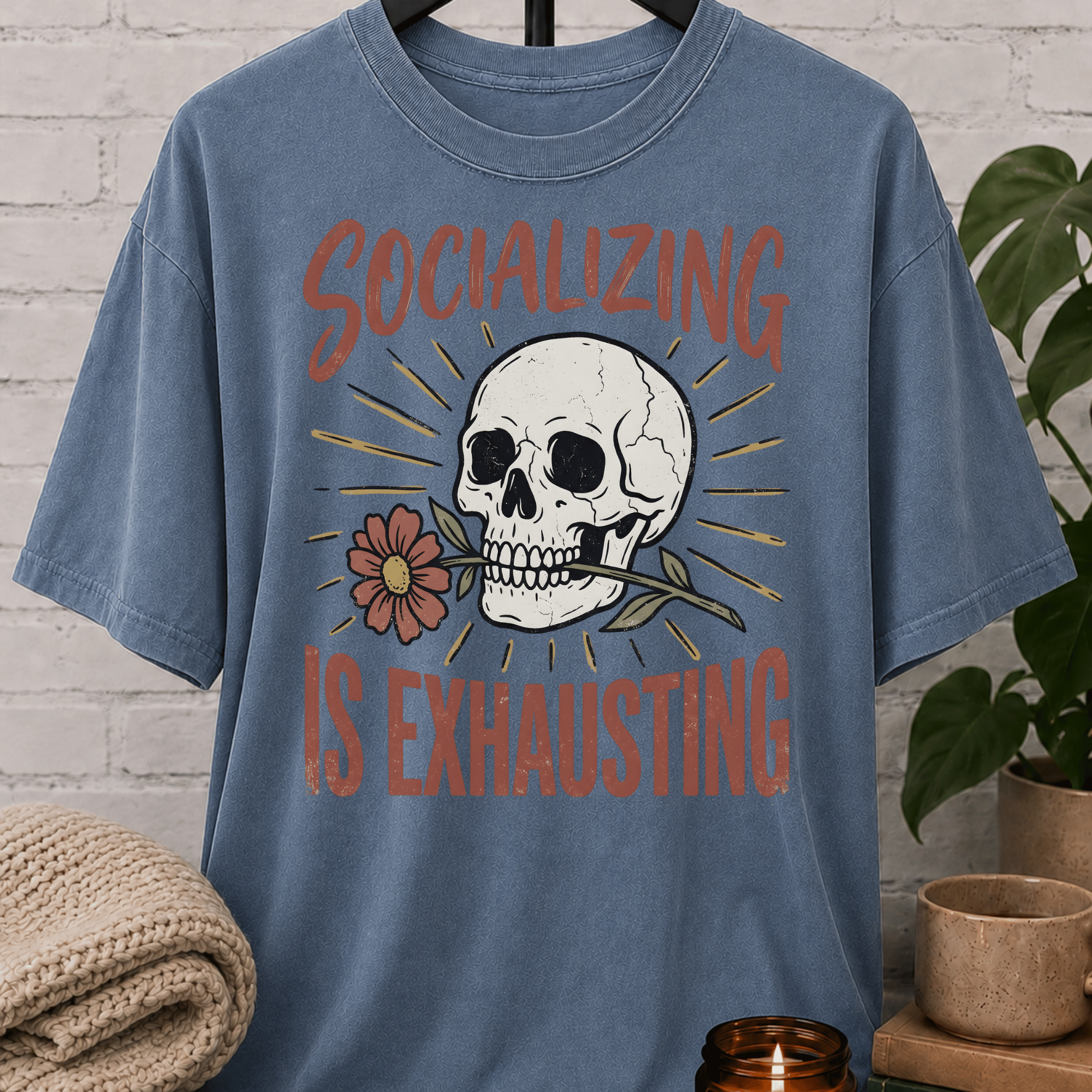 Socializing Is Exhausting Skull T-Shirt
