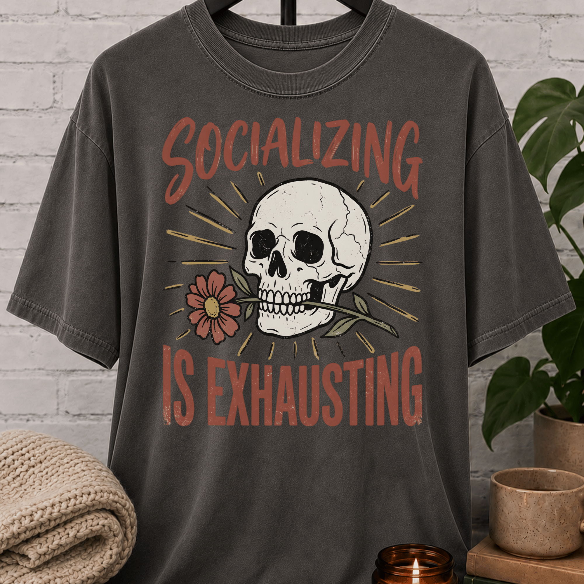 Socializing Is Exhausting Skull T-Shirt