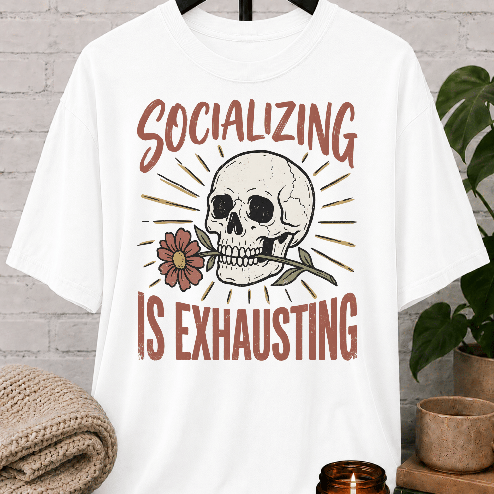 Socializing Is Exhausting Skull T-Shirt